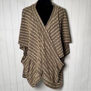 SIMPLE Suzanne Betro Brown Striped Wrap Tunic Knit Top Lagenlook Layering 4X